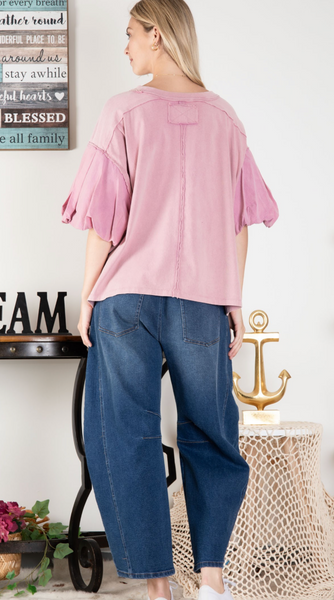 Round Neck Balloon Sleeve Top